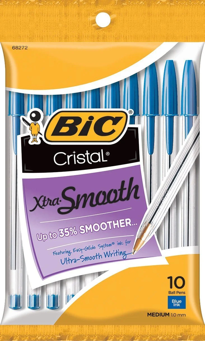 BIC Msp101-Blu Cristal Xtra Smooth Ball Pen, Medium Point 1.0 Mm, Blue, 10-Count