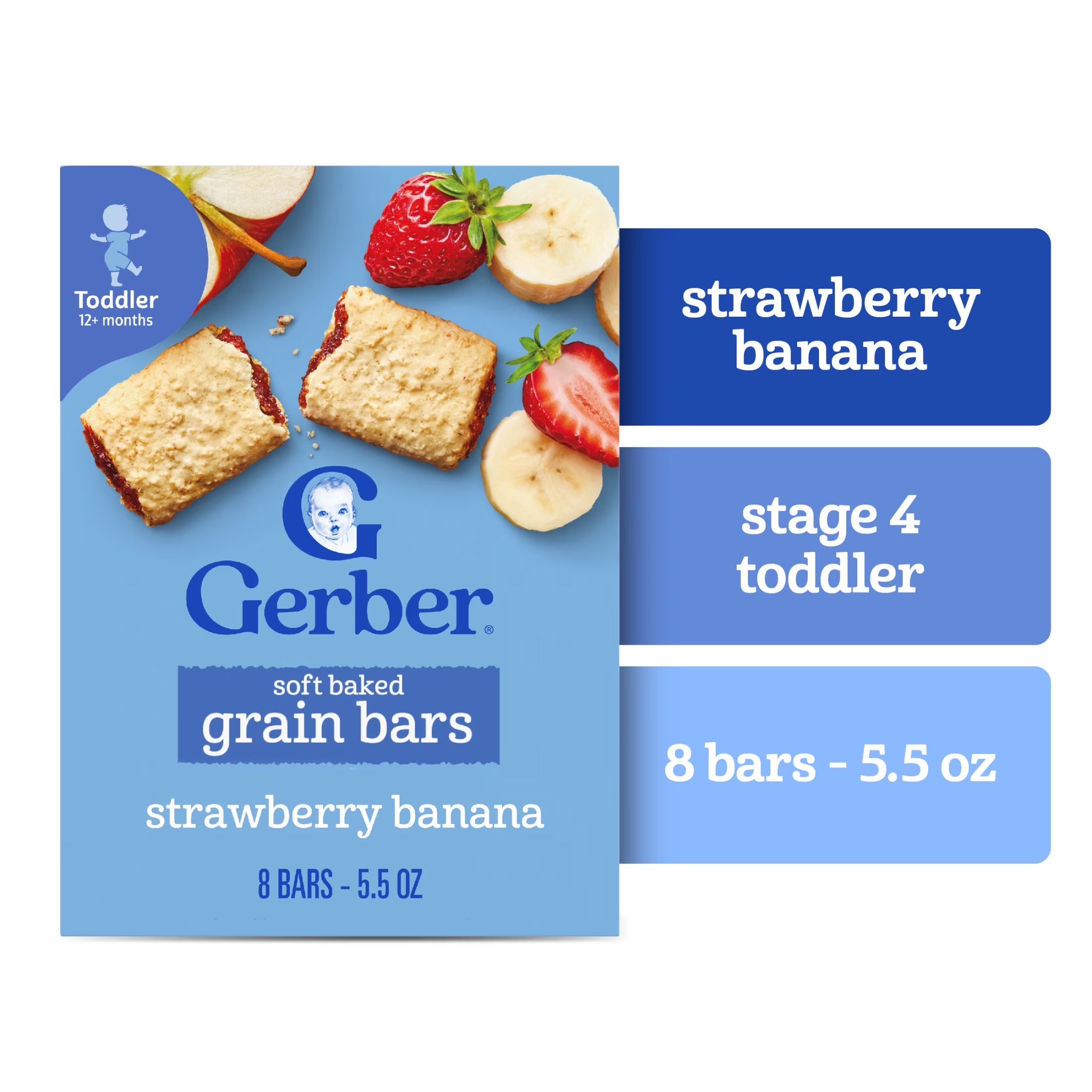 Gerber 5.5 Oz Strawberry Banana Snacks for Toddler Soft Baked Grain Bars, Strawberry Banana, 5.5 Ounce