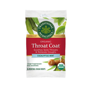Traditional Medicinals Bundle: Breathe Easy Tea Bags 16 Count, and Organic Throat Coat Drops Eucalyptus Mint 16 Ct