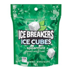 Ice Breakers Ice Cubes Spearmint Sugar Free Chewing Gum, Pouch 8.11 Oz, 100 Pieces