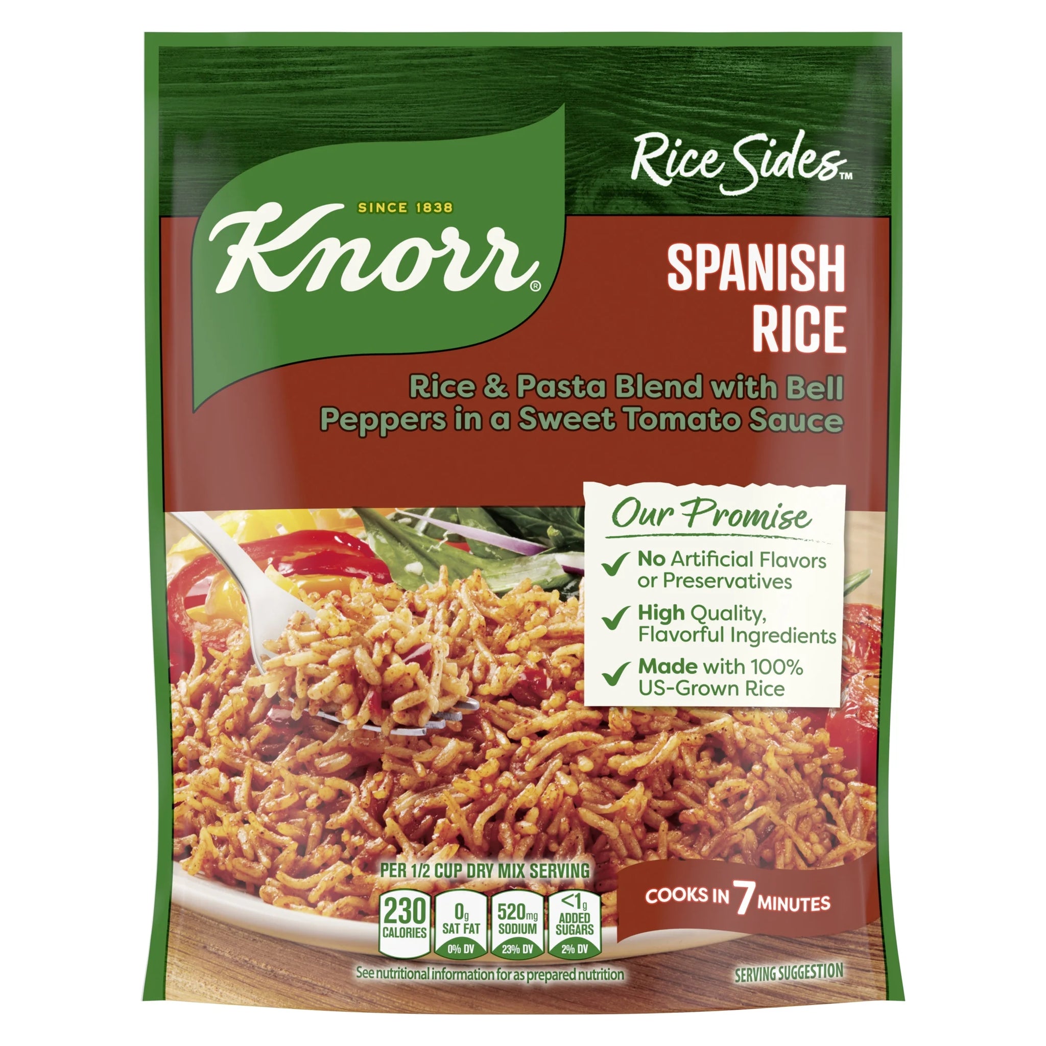 Knorr No Artificial Flavors Spanish Parboiled Rice Cooks in 7 Minutes, 5.6 Oz Regular Pouch