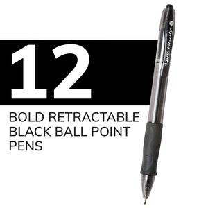 BIC Glide Bold Retractable Ball Pen, Black, 1.6Mm Bold Point, 12 Pack