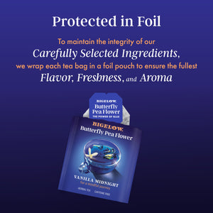 Bigelow Butterfly Pea Flower Vanilla Midnight, Herbal Tea, Tea Bags, 18 Count