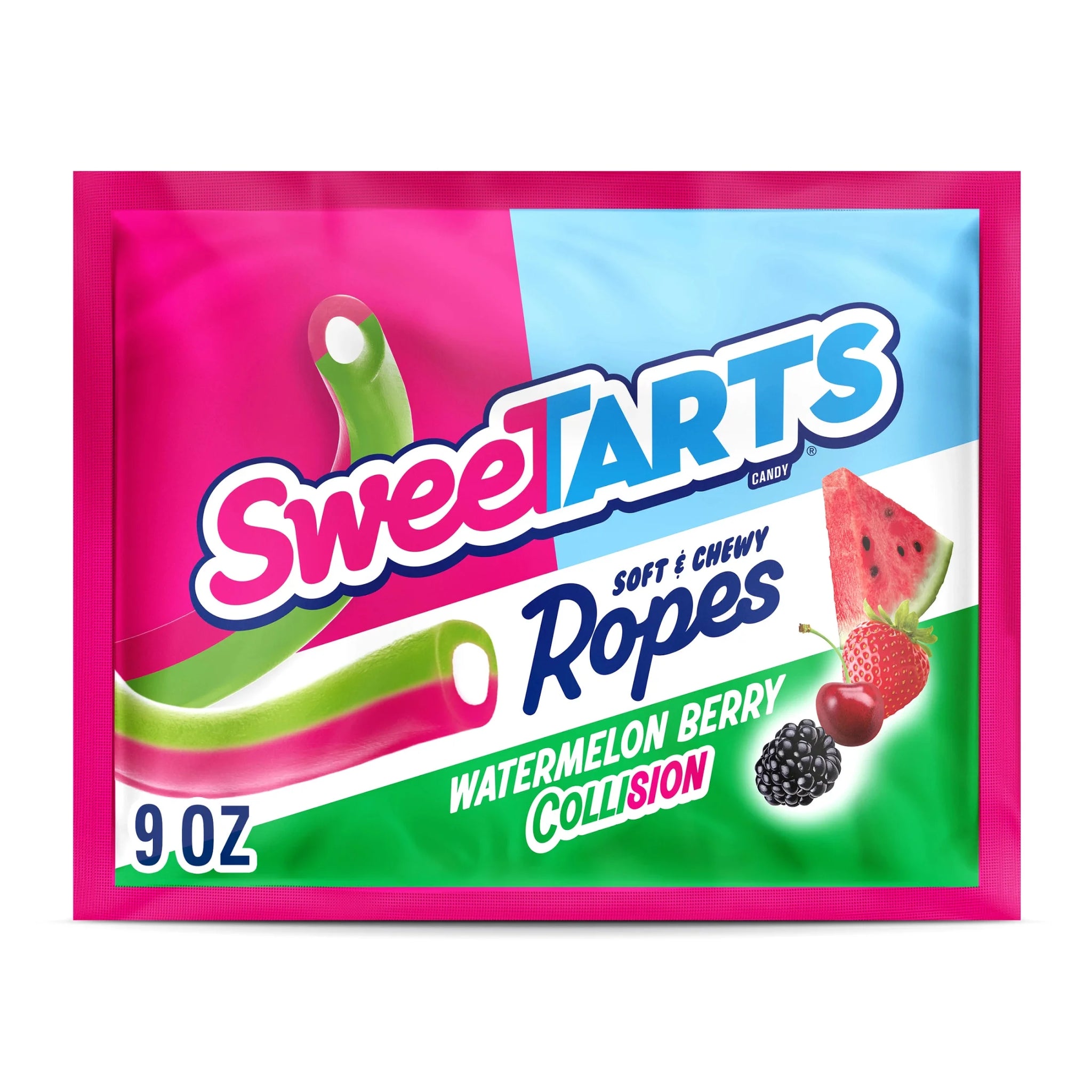 Sweetarts Ropes, Candy, Watermelon Berry Collision, Soft and Chewy, 9 Oz Bag