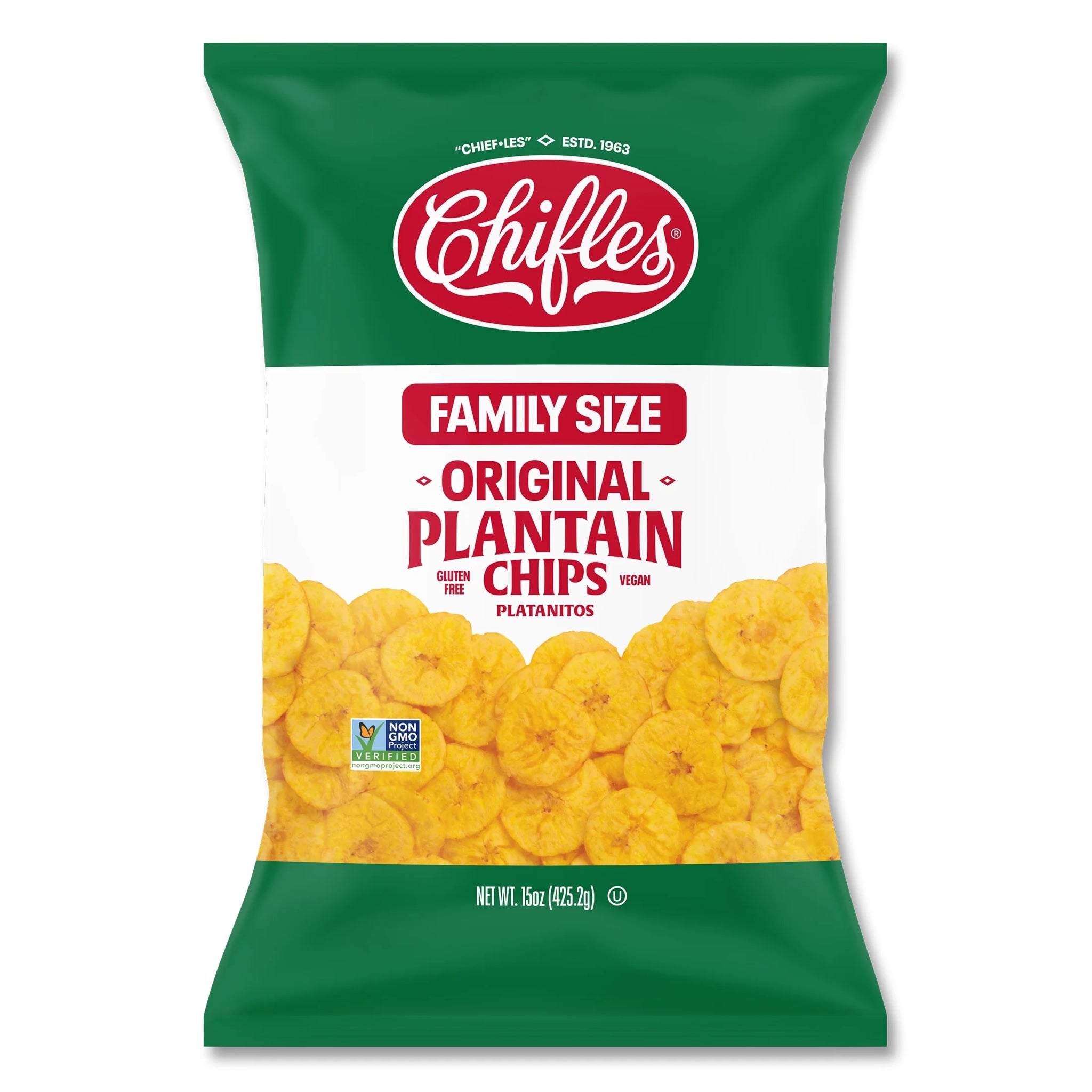 Chifles 15 Oz GF Original Plantain Chips Family Size, Everyday Healthy Snack, Natural, Gluten Free, Nut Free, Vegan, Kosher 15 Oz.
