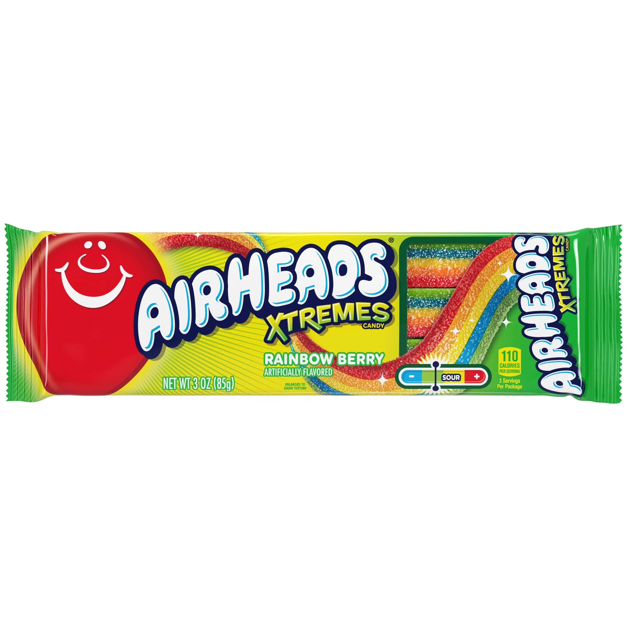 Airheads Xtremes Belts Sweetly Sour Candy, Rainbow Berry, Nut Free, 3 Oz Bag
