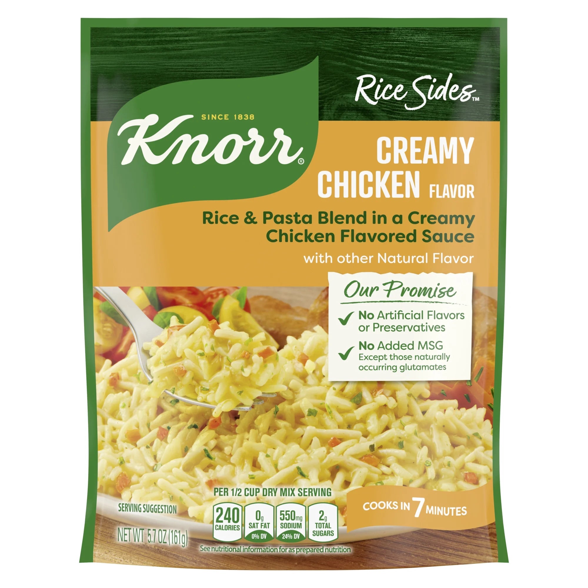 Knorr No Artificial Flavors Creamy Chicken Parboiled Rice Cooks in 7 Minutes, 5.7 Oz Regular Pouch