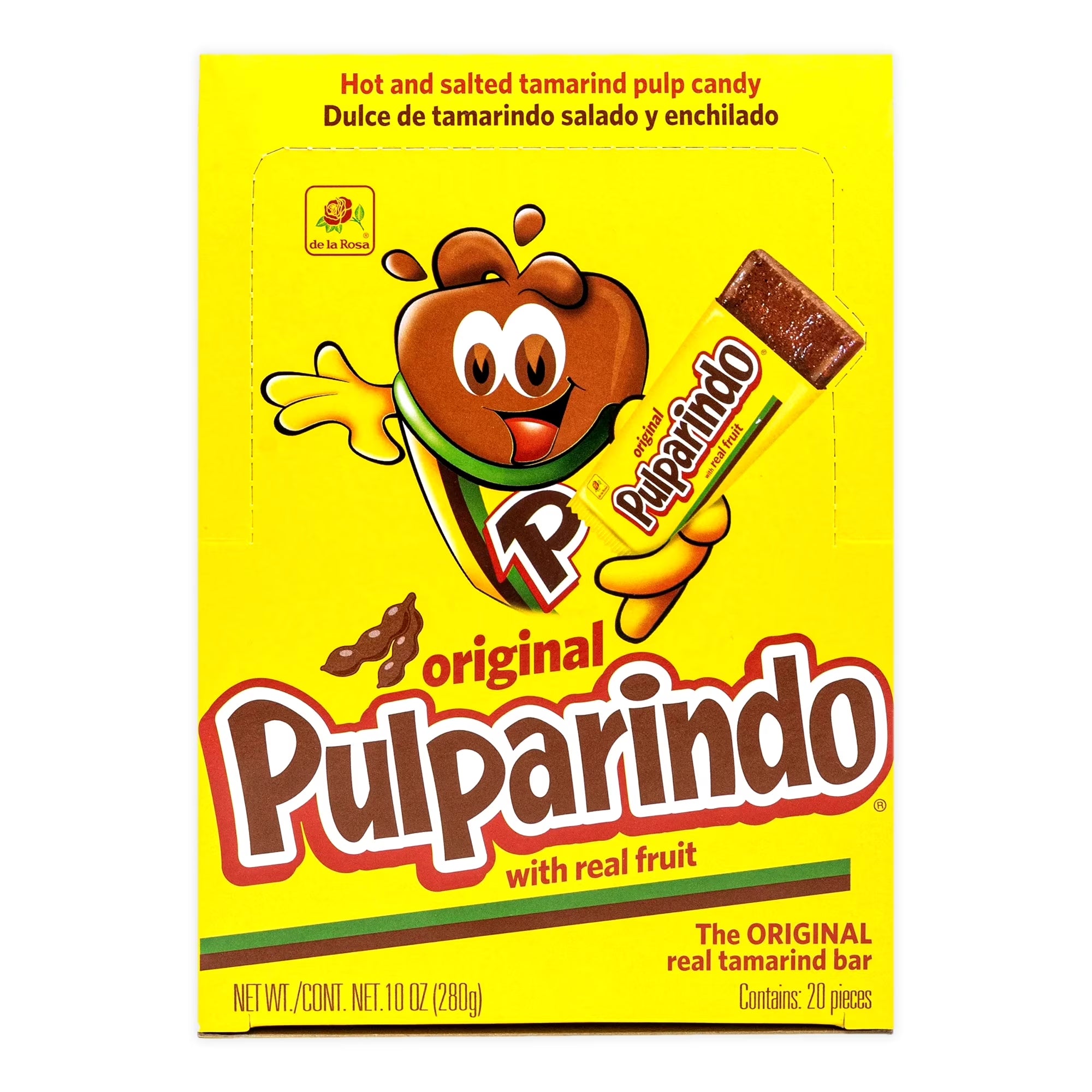 De La Rosa 20CT Pulparindo Tamarind Candy, Original Hot and Salted Mexican Candy, 20 Count