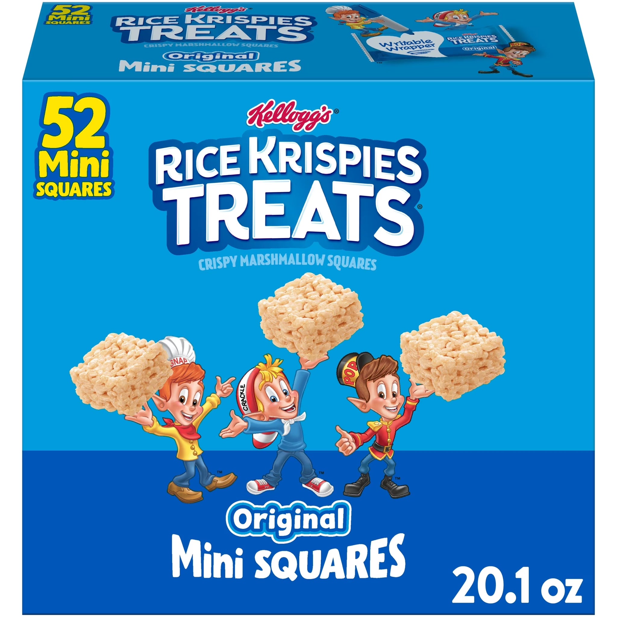Rice Krispies Treats 20.1 Oz 52CT, Original Chewy Mini Crispy Marshmallow Squares, Kids Snacks, 20.1 Oz, 52 Count
