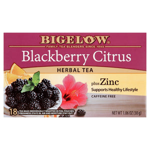 Bigelow Blackberry Citrus plus Zinc, Caffeine-Free Herbal Tea Bags, 18 Count