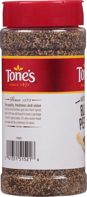 Tone'S Restaurant Black Pepper, Kosher, 8 Oz