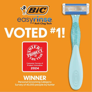 BIC Easyrinse Anti-Clogging Women'S Disposable Razors with 4 Blades, 6 Count