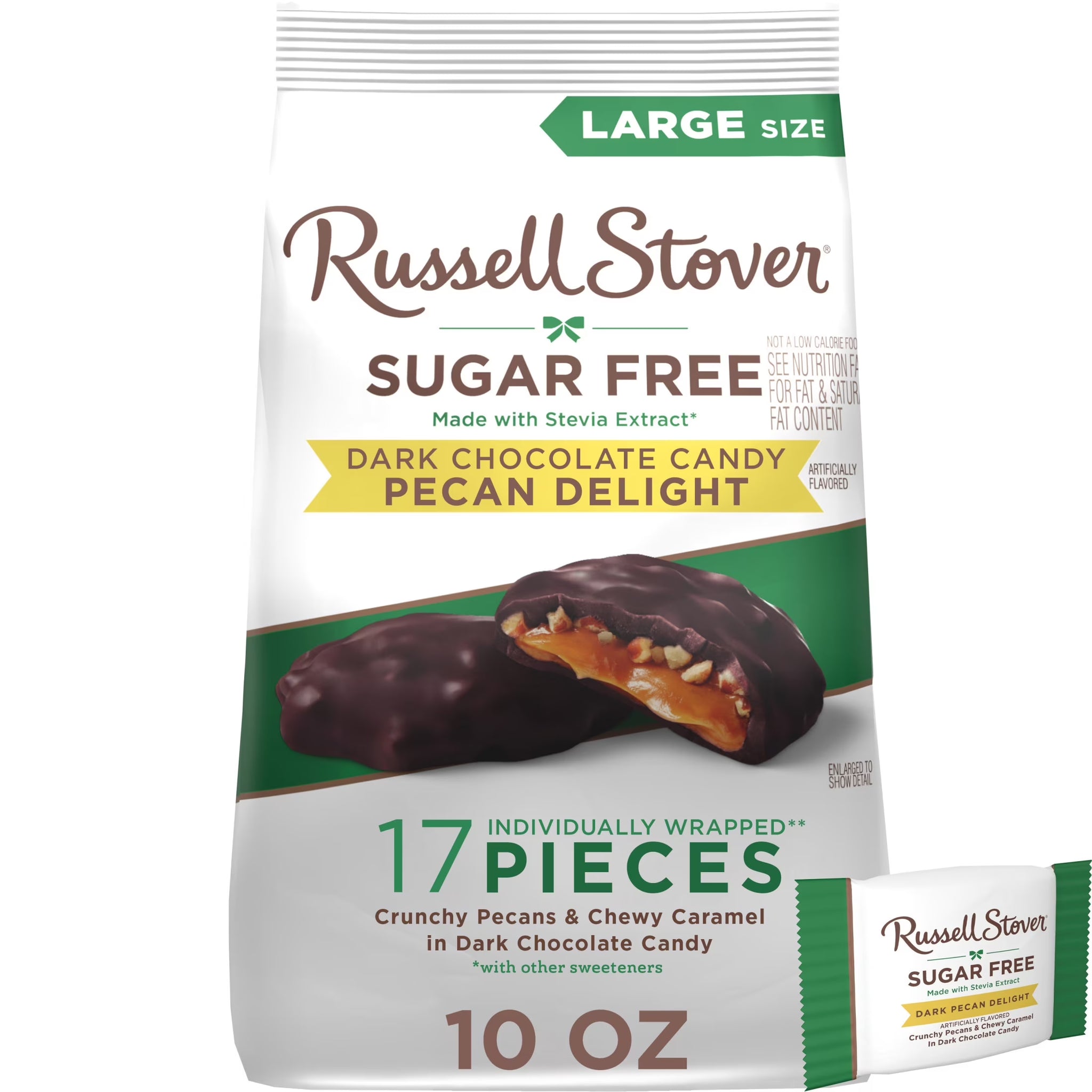 RUSSELL STOVER Sugar Free Dark Chocolate Pecan Delights Candy, 10 Oz. Bag