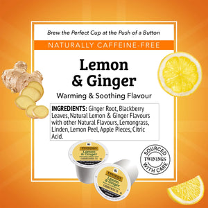 Twinings Lemon & Ginger K-Cup® Pods for Keurig, Caffeine Free Herbal Tea, 24 Count