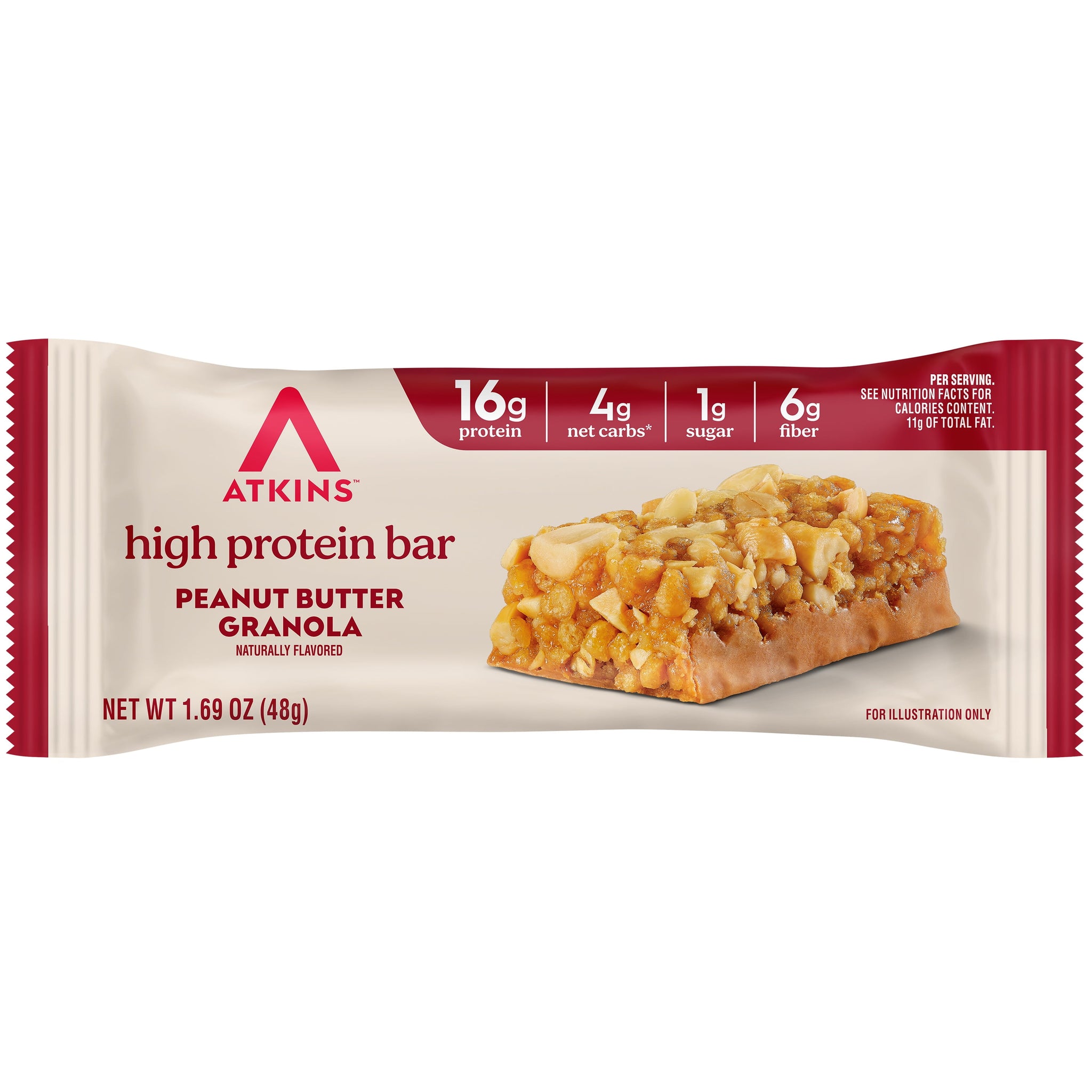 Atkins 4CT Peanut Butter Granola High Protein Bars, Peanut Butter Granola Flavored, 16G of Protein, 4 Count