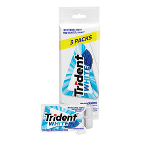 Trident White Sugar Free Gum, Peppermint Flavor, 3 Packs of 16 Pieces (48 Pieces Total)