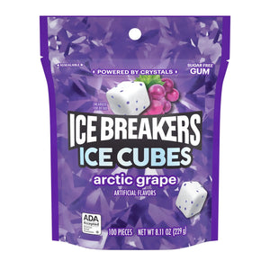 Ice Breakers Ice Cubes Arctic Grape Flavored Sugar Free Chewing Gum, Pouch 8.11 Oz, 100 Pieces