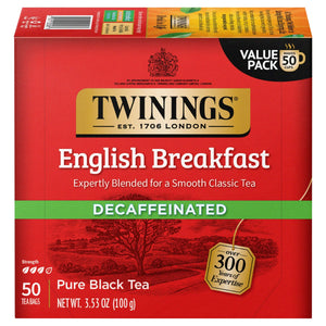 Twinings English Breakfast Decaffeinated Pure Black Tea Bags, 50 Count Box