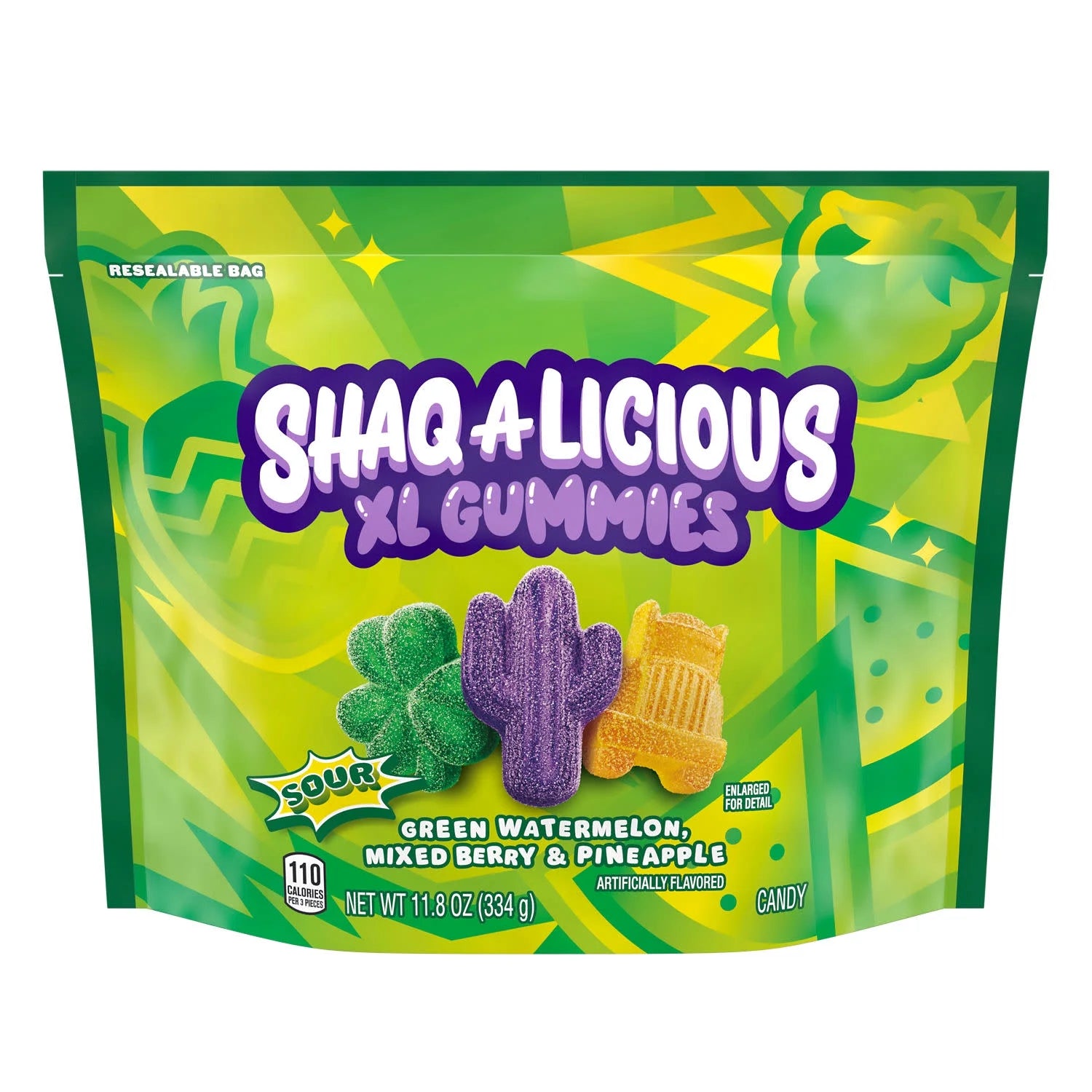 Shaq-A-Licious Xl Gummies Assorted Flavored Sour Chewy Candy, Bag 11.8 Oz