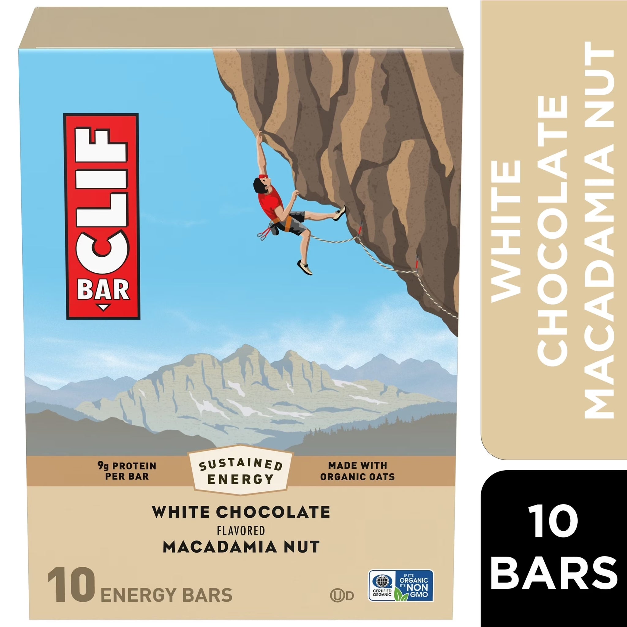 CLIF BAR 10Ct White Chocolate Macadamia Energy Protein Bars, White Chocolate Macadamia Nut, 10Ct