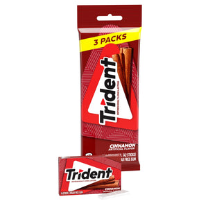 Trident Sugar Free Gum, Cinnamon, 3 Packs of 14 Regular Size Pieces (42 Total Pieces)