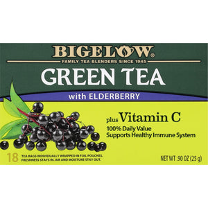 Bigelow Green Tea with Elderberry, plus Vitamin C, Tea Bags, 18 Count