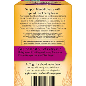 Yogi Tea Spiced Blackberry Focus, Contains-Caffeine Black Tea, Wellness Tea Bags, 16 Count
