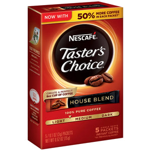 Nescafe Taster'S Choice House Blend Medium Light Roast Instant Coffee 5 Packets 0.1 Oz. 100% Pure Coffee