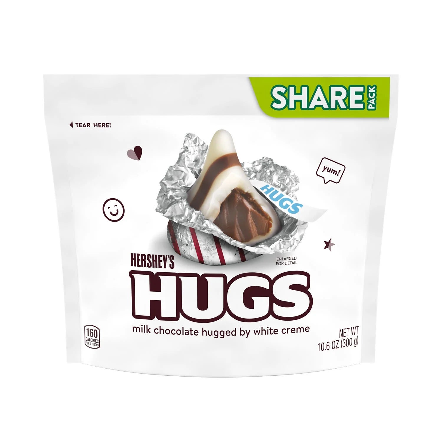 Hershey'S Hugs Milk Chocolate and White Creme Candy, Share Pack 10.6 Oz