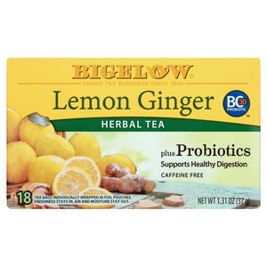 () Bigelow Lemon Ginger plus Probiotics, Caffeine Free, Herbal Tea Bags, 18 Count