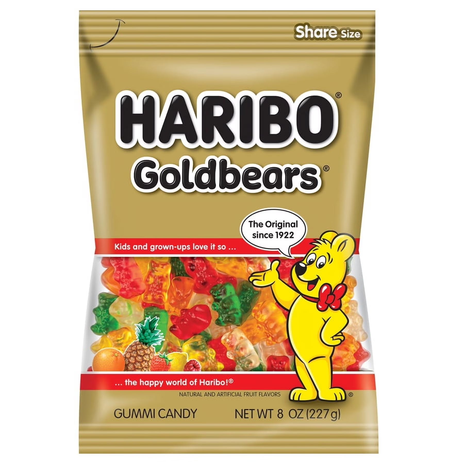 HARIBO Goldbears Gummy Bears Original Assorted Fruit Flavor Candy Gummies, 8 Oz, Share Size Bag