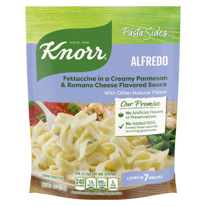 Knorr No Added MSG Alfredo Parmesan and Romano Cheeses Fettuccine Pasta Sides Ready Meals, 7 Minute Cook Time, 4.4 Oz