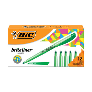 BIC Brite Liner Green Highlighters, Chisel Tip, 12-Count Pack