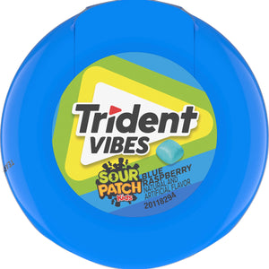 Trident Vibes Sour Patch Kids Sugar Free Gum, Blue Raspberry, Regular Size, 40 Piece Bottle