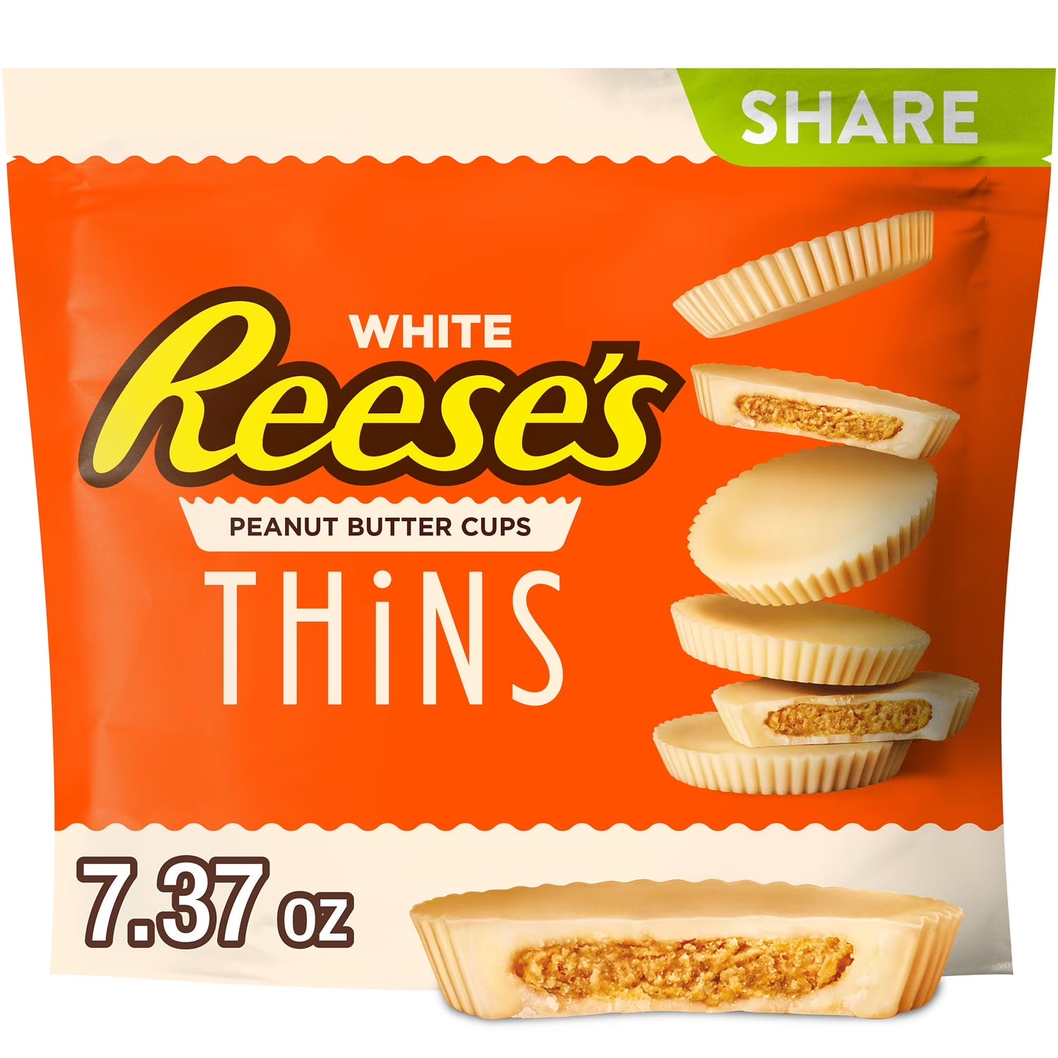 REESE'S Thins White Creme Peanut Butter Cups, Individually Wrapped Candy Share Pack, 7.37 Oz