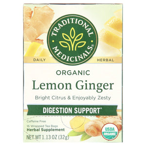 Traditional Medicinal Lemon Ginger, Caffeine-Free Tea Bags, 16 Count