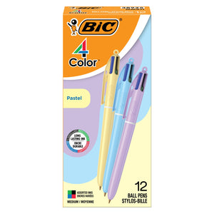 BIC 4 Color Pastel Ballpoint Pens Medium Point (1.0 Mm), Pack of 12