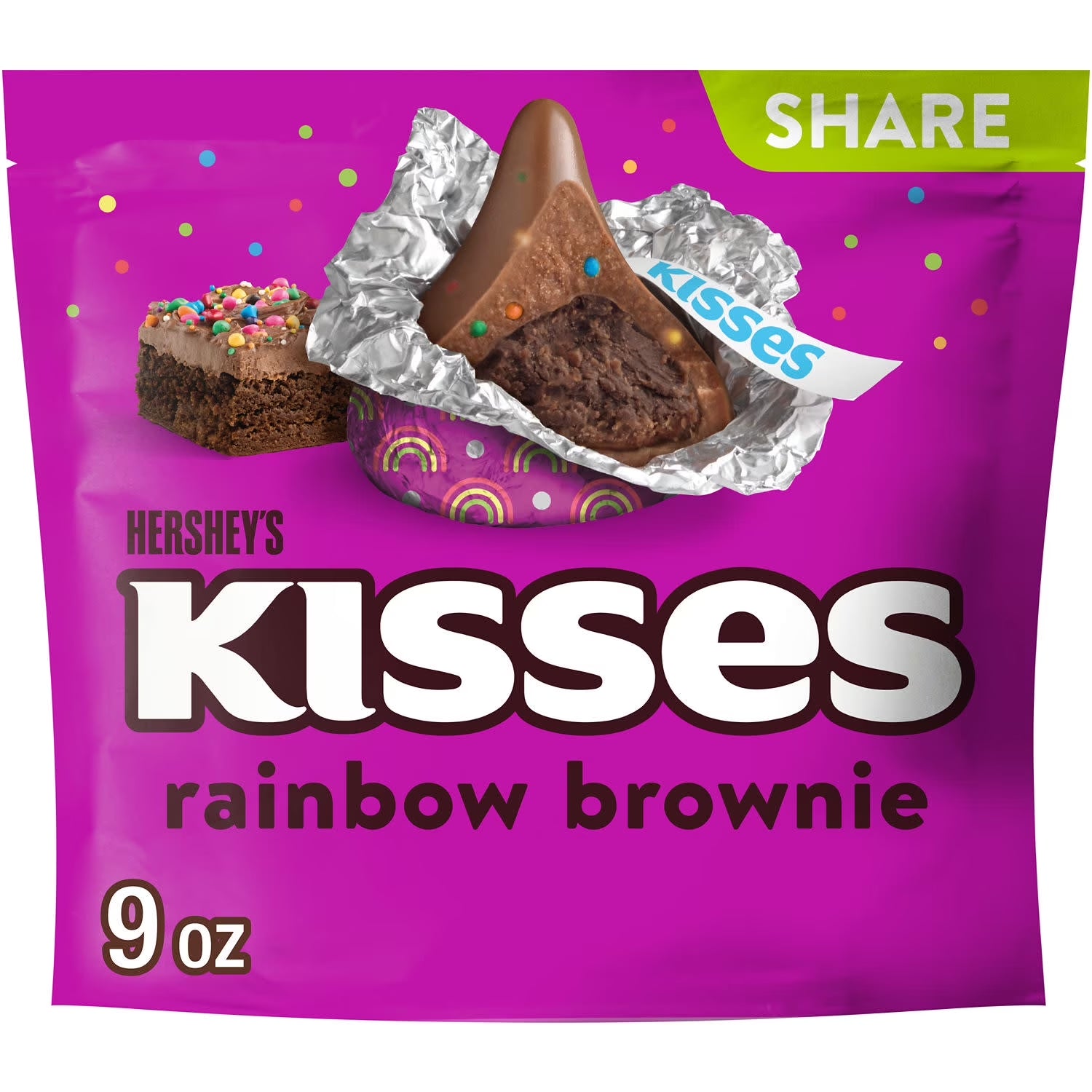 Hershey'S Kisses Rainbow Brownie Flavored Candy, Share Pack 9 Oz