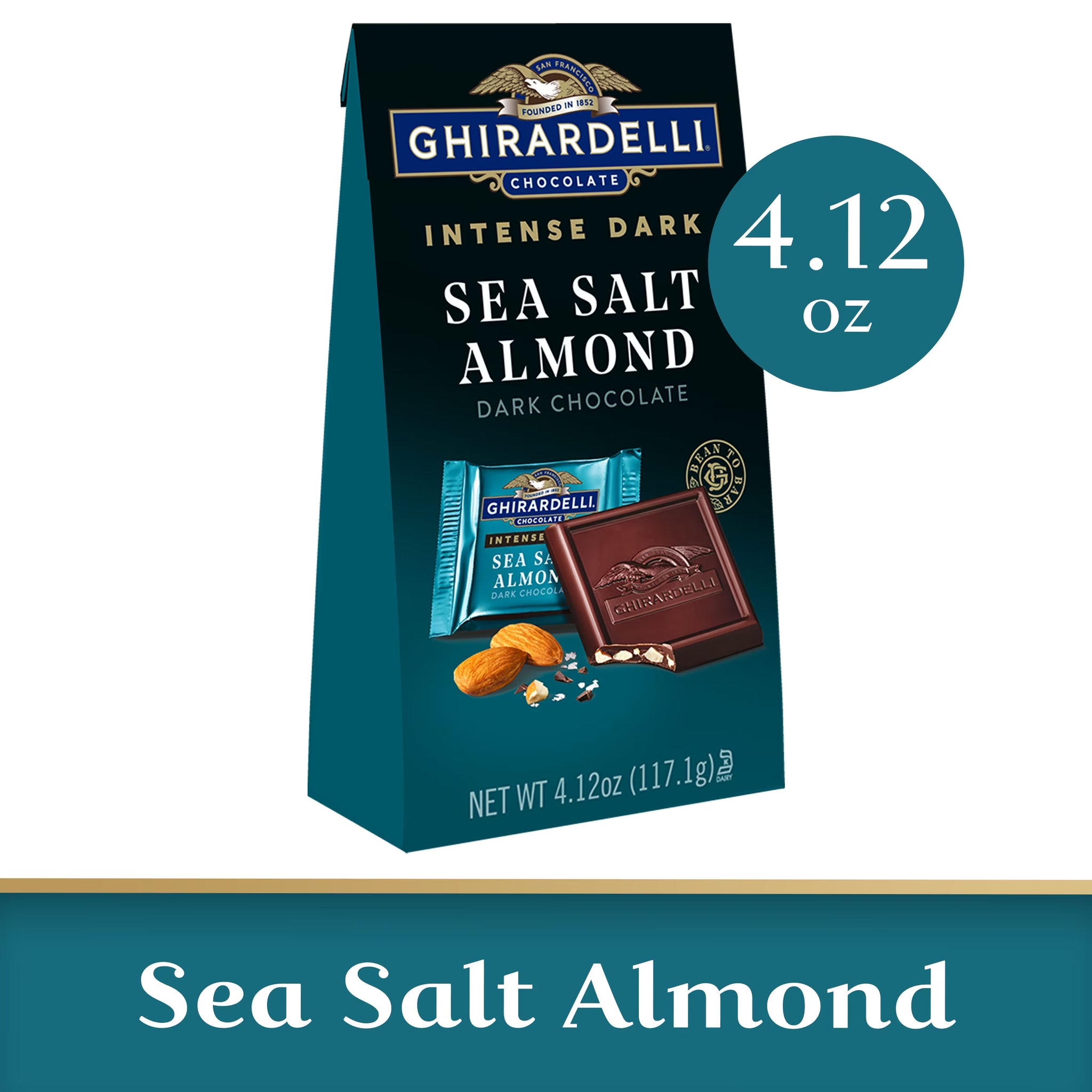 GHIRARDELLI Intense Dark Chocolate Squares, Sea Salt Almond, 4.12 Oz Bag