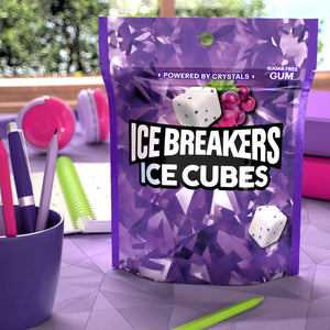 Ice Breakers Ice Cubes Arctic Grape Flavored Sugar Free Chewing Gum, Pouch 8.11 Oz, 100 Pieces