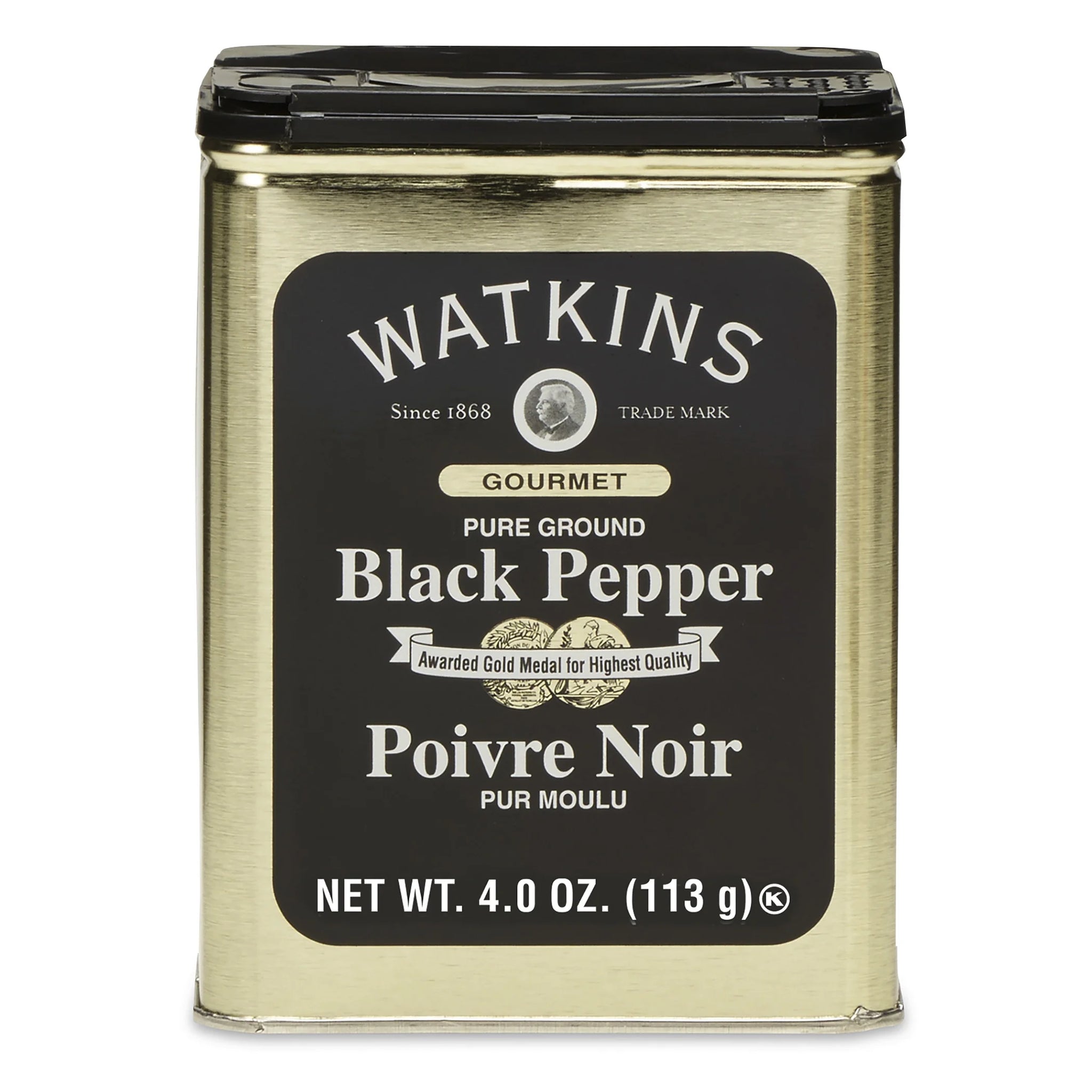 Watkins Gourmet Spice Tin, Pure Ground Black Pepper, 4 Oz (Fish-Free)