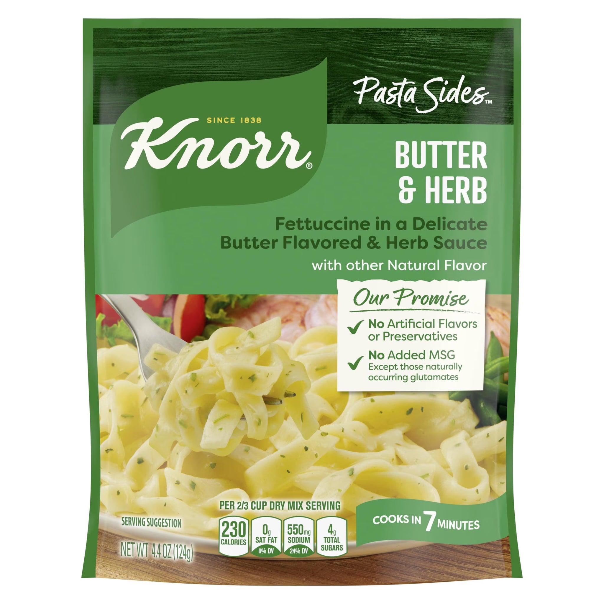 Knorr No Artificial Flavors Creamy Butter & Herb Pasta Sides Ready Meals, 4.4 Oz Regular Pouch