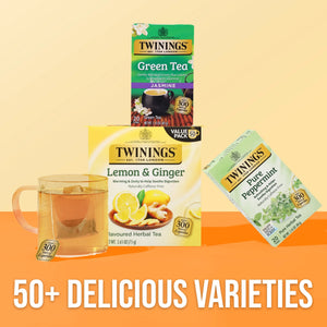 Twinings Lemon & Ginger Herbal Tea Bags, Caffeine Free, 50 Count Box
