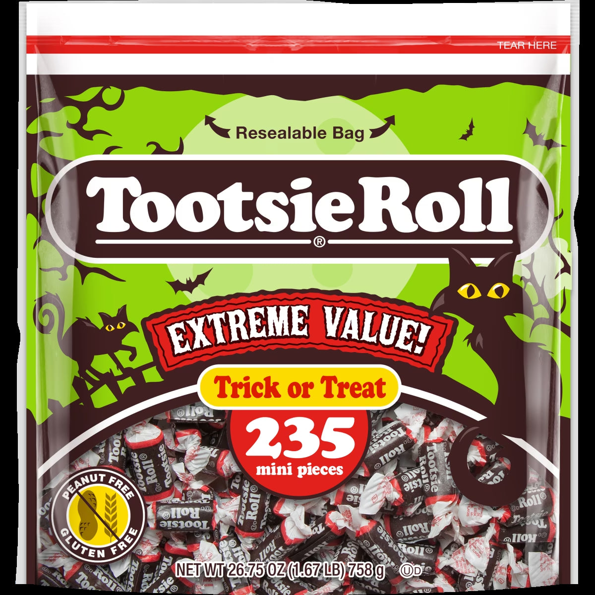 Tootsie Roll, Midgees, 26 Oz, 235 Piece Bag. Peanut-Free, Gluten Free, Contains Milk and Soy.