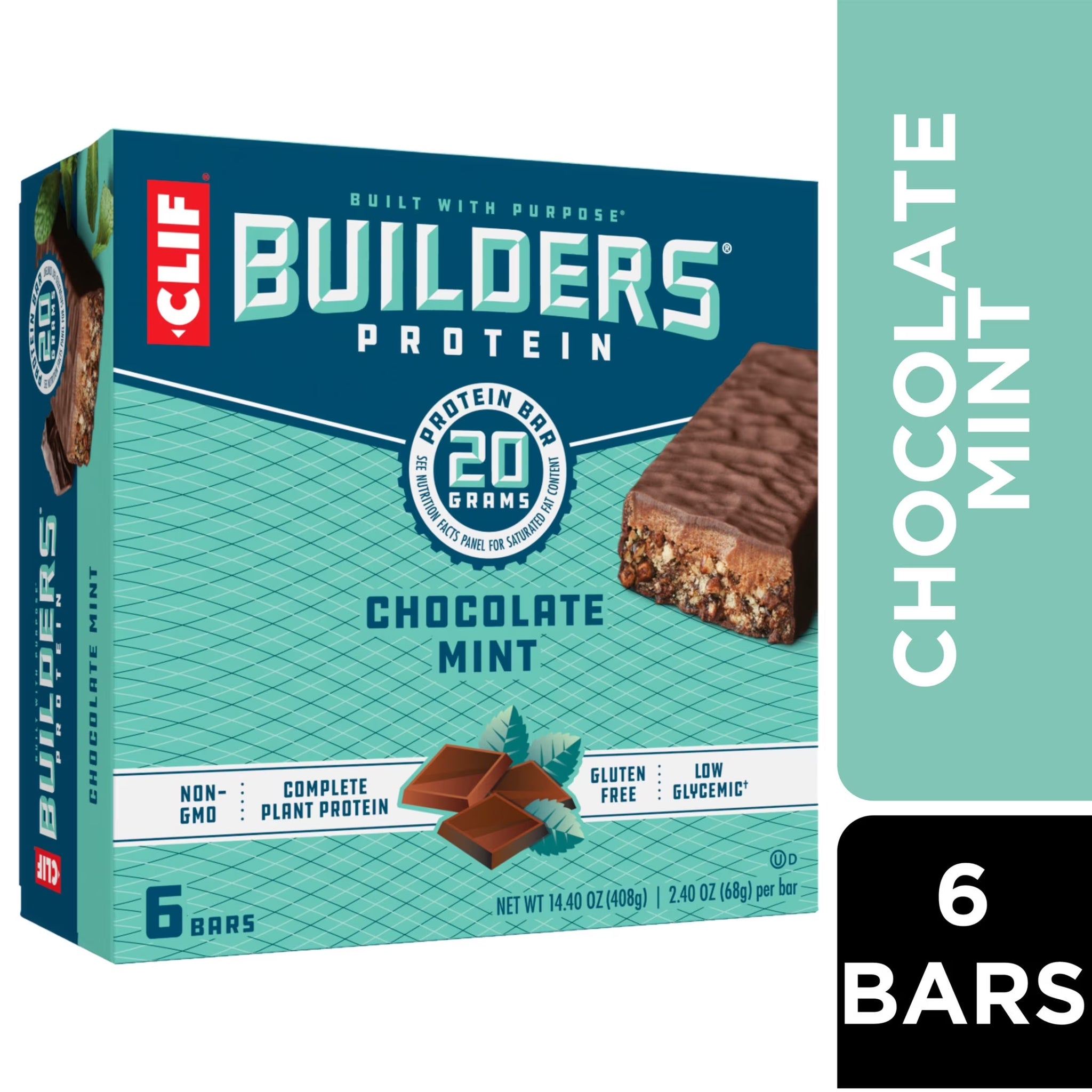 CLIF BUILDERS 6Ct GF Chocolate Mint Protein Bars Chocolate Mint Flavor, Plant Protein, Gluten Free Bars, 6Ct