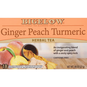 () Bigelow Ginger Peach Tumeric, Caffeine Free, Herbal Tea Bags, 18 Count
