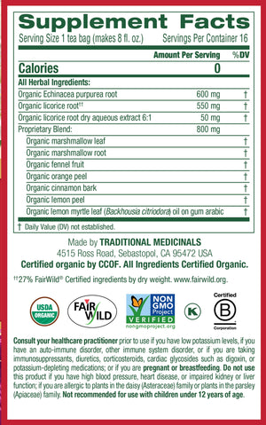 Traditional Medicinals, Organic Throat Coat Lemon Echinacea, Tea Bags, 16 Ct