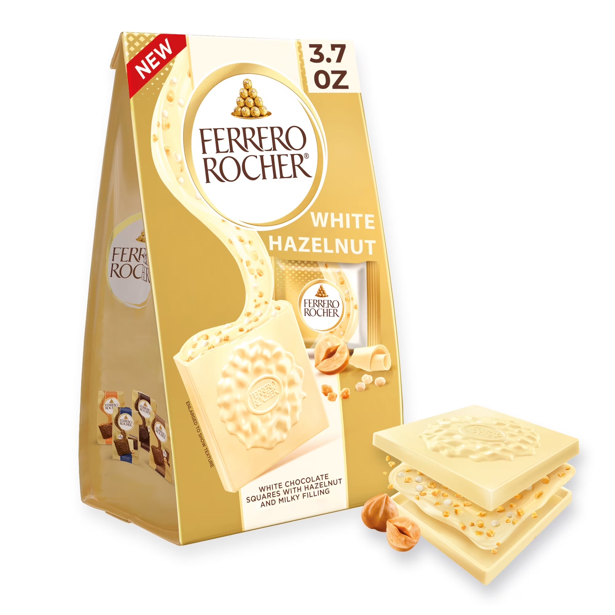 Ferrero Rocher Premium White Hazelnut Chocolate Squares, Individually Wrapped Chocolates, Great for Sharing or Gifting, 3.7 Oz