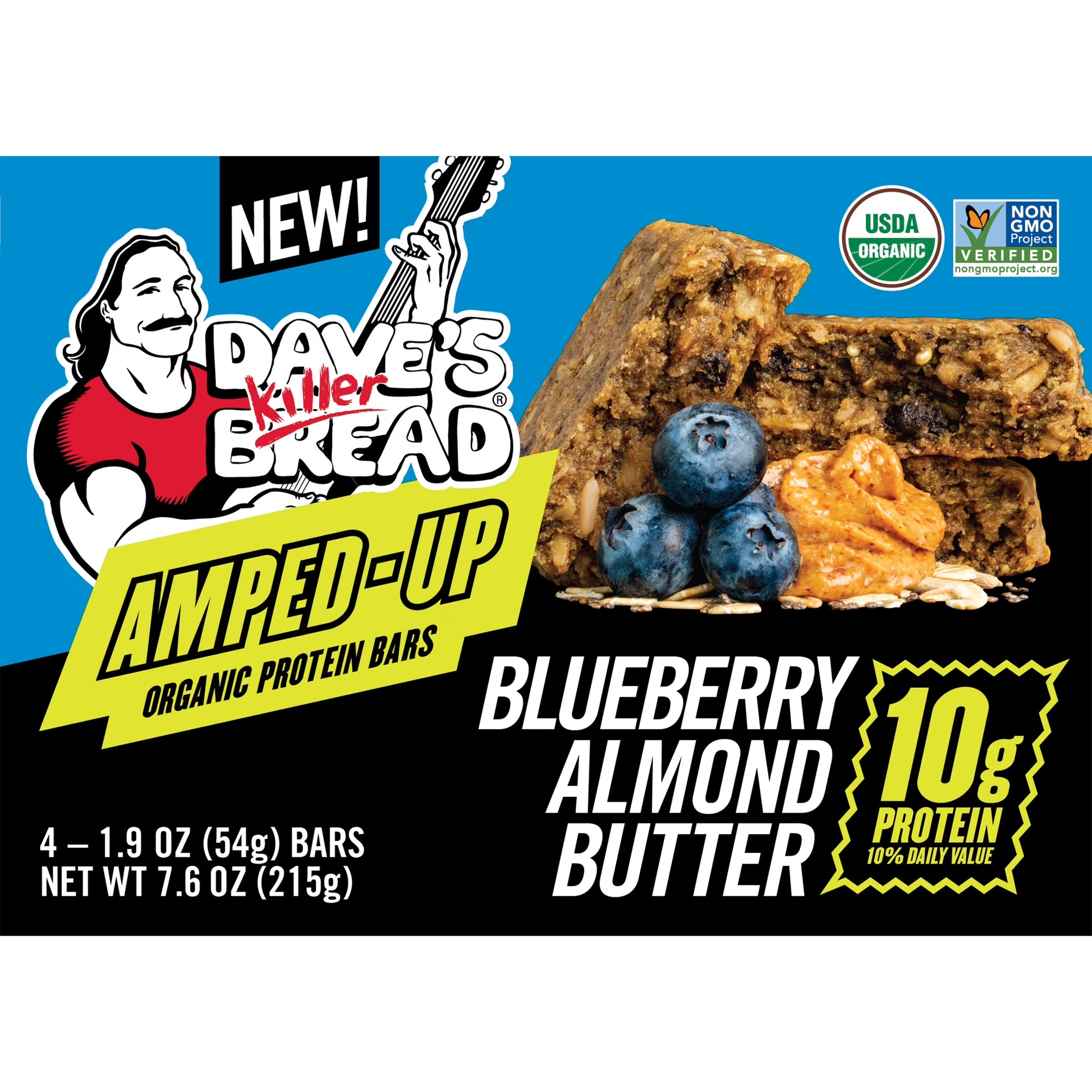 Dave'S Killer Bread Amped-Up4 CT Blueberry Almond Butter Organic Protein Bars, 4 Count