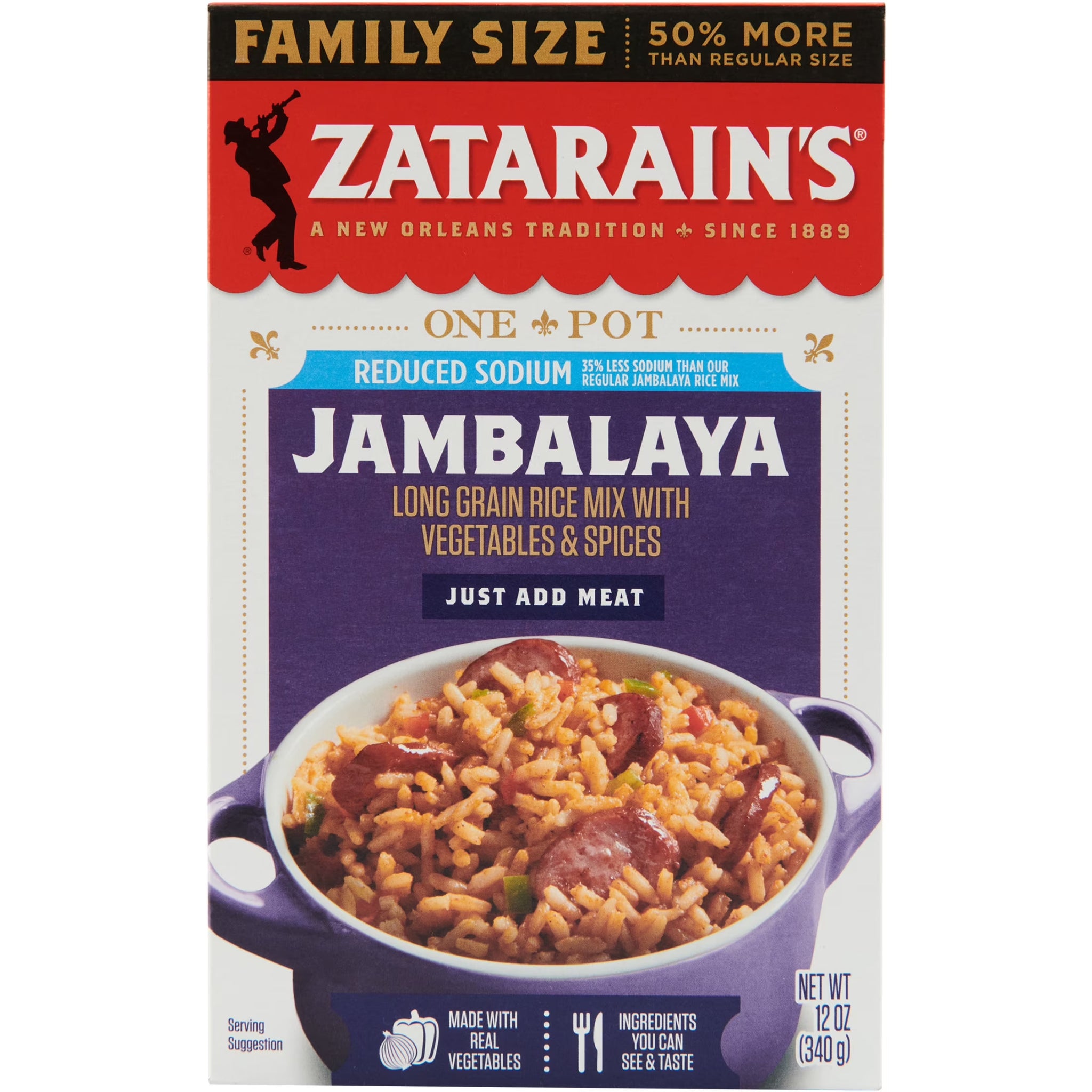 Zatarain'S  12.0 oz Jambalaya GF No Artificial Flavors Gluten Free Reduced Sodium Jambalaya Rice Dinner Mix, 12.0 Oz Box